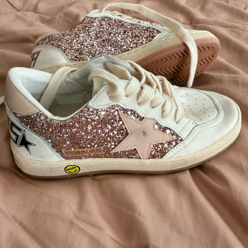 Golden Goose Rose Glitter and White Sneakers